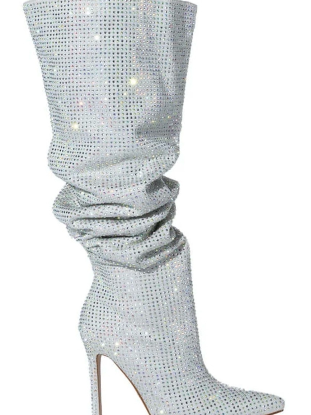 Silver Crystal Slouch High-Heel Knee Boot